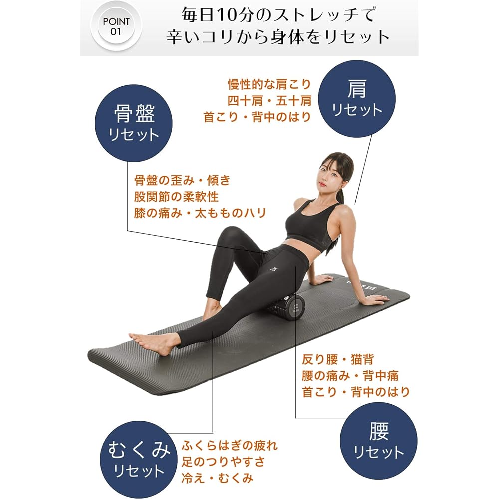 stan Foam Roller Set Myofascial Release Trigger Point Stretch Roller Yoga Pole (Black)