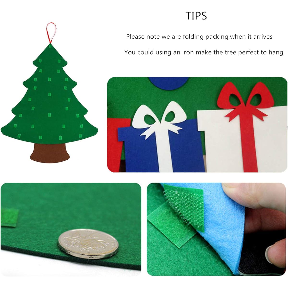 Lucky Cup Felt Christmas Tree DIY Christmas Large Christmas Tree Removable Ornaments Wall Decor with Hanging Rope for Toddlers Kids Christmas Gift Home Door Decor (Felt Tree)