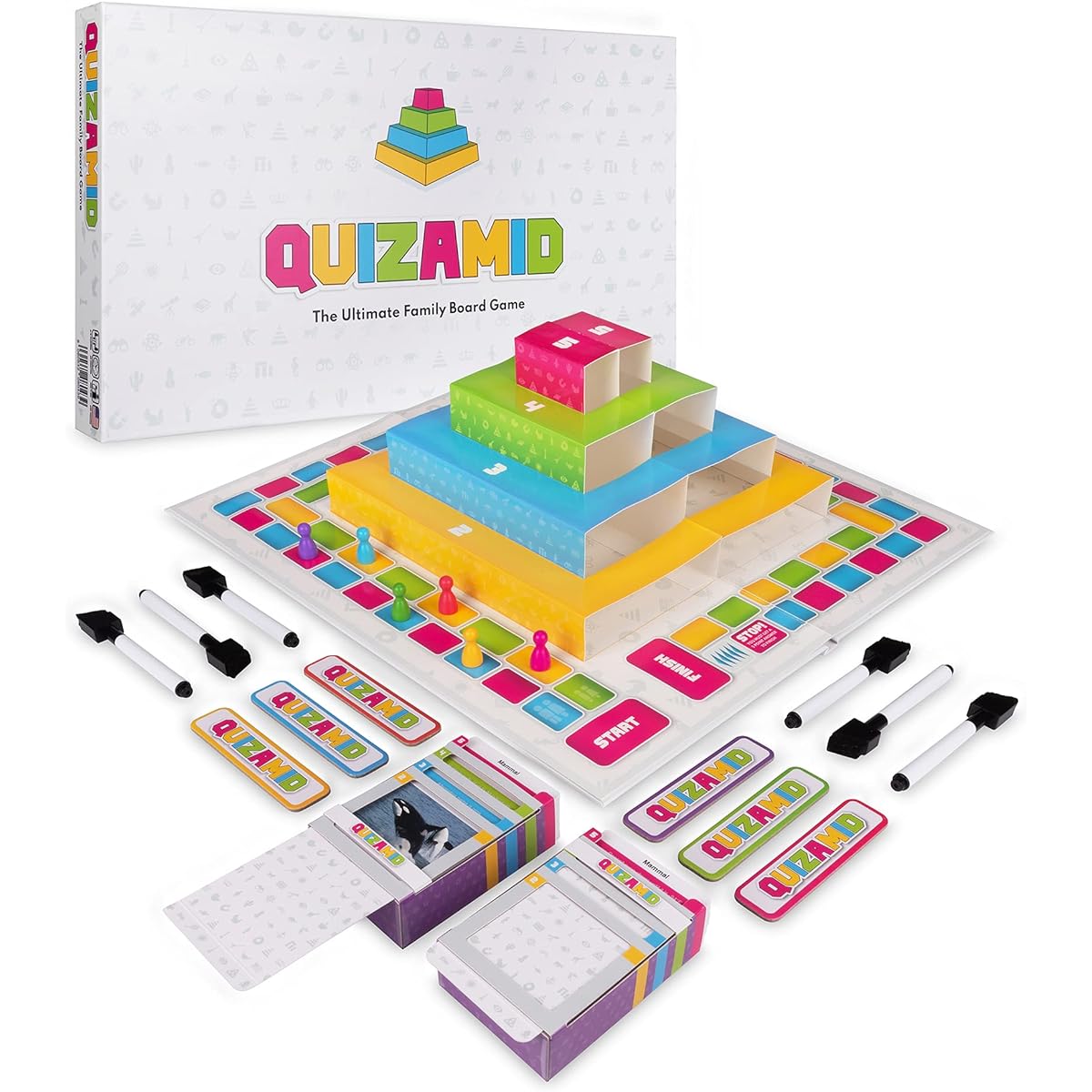 QUIZAMID | Top Family Trivia Game | Comes with Mini Whiteboard + Pen | Inclusive & Educational Board Game | Ages 7-99 | 2-6 People