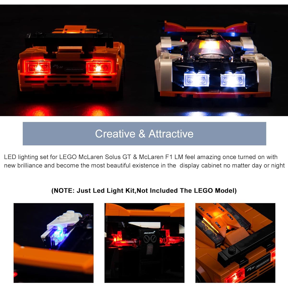 BrickBling LED Lighting for Lego Speed Champions McLaren Solace GT & McLaren F1 LM - Light Kit for Lego McLaren F1 2023 - Lights up Lego 76918 - No Lego Model