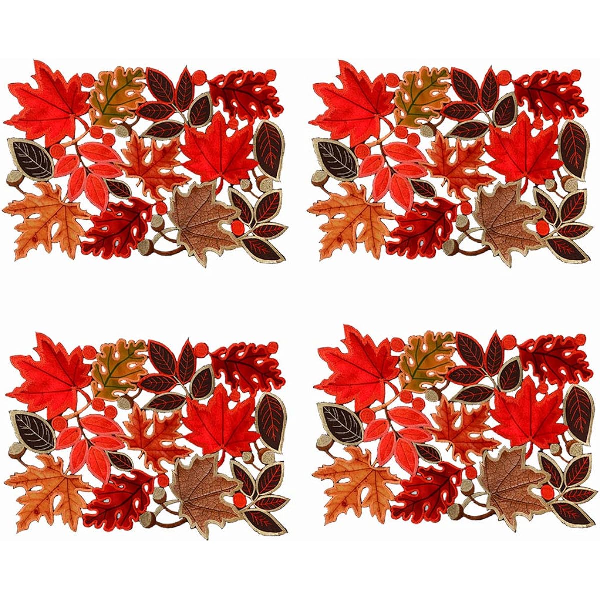 Simhomsen Embroidered Leaves Table Runner Thanksgiving Fall Harvest Decor 14 x 20 inches (set of 4)