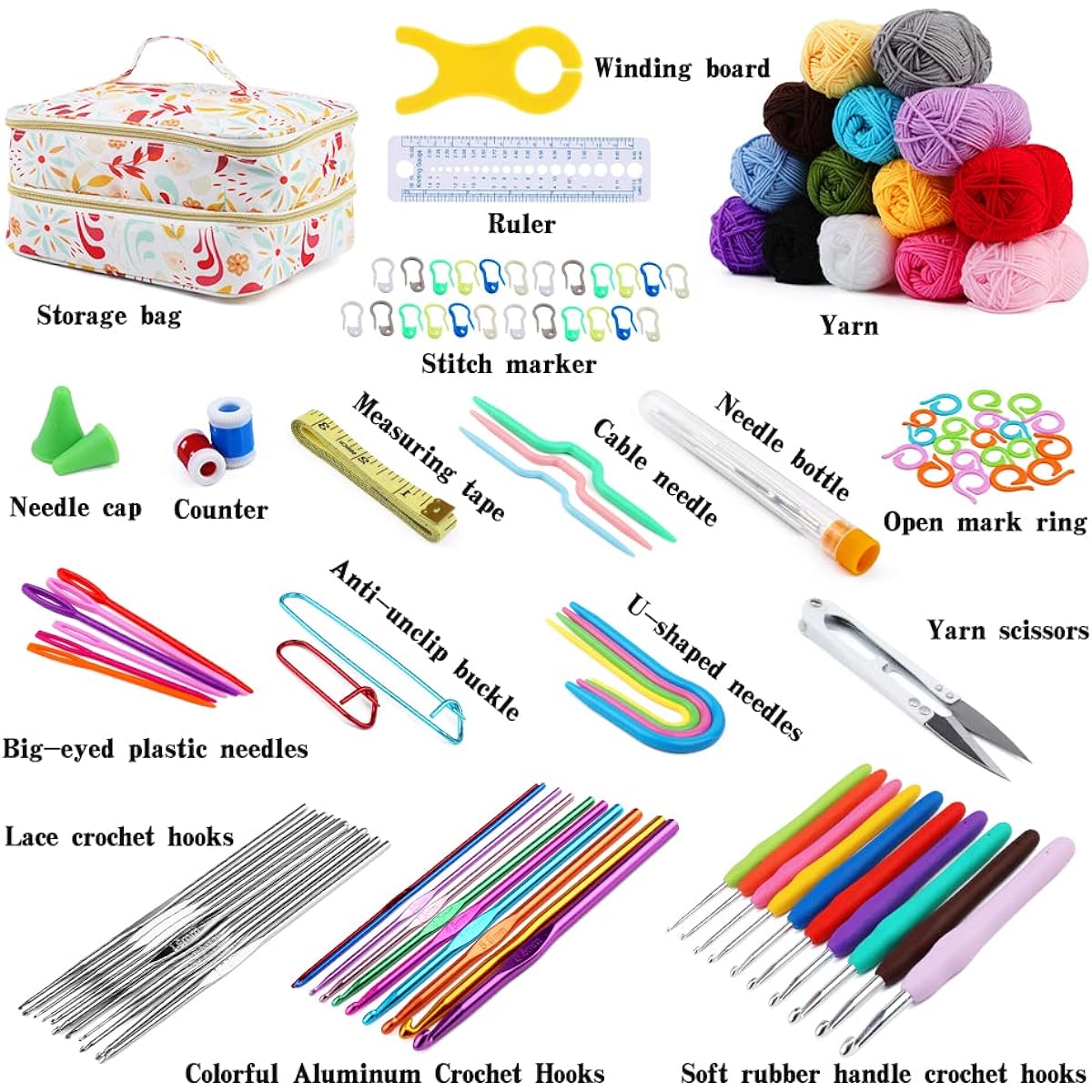 Mnuizu 120 Pieces Crochet Kit Crochet Hooks Yarn Set Knitting Kit Beginner Crochet Kit with Crochet Accessories, Perfect Crochet Kit for Beginners/Adults