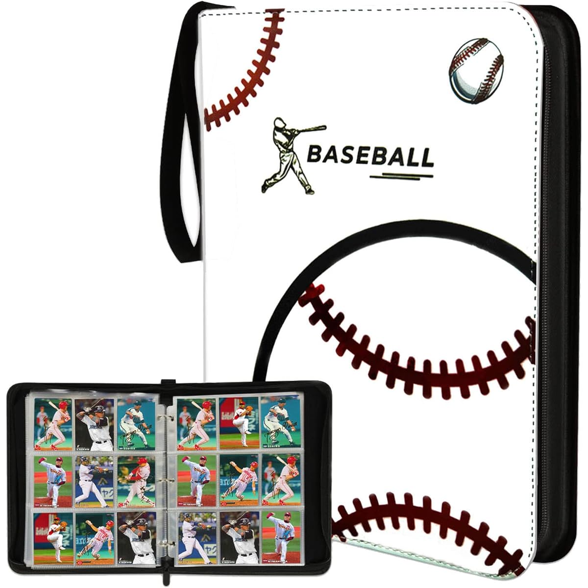 PKMLIFE Baseball Card Binder Holder Trading Album Sleeves Storage Protector for TCG and Football Cards and Sports Cards, Zipper, 9 Pockets, 40 Pages, Holds up to 720 Cards (White)