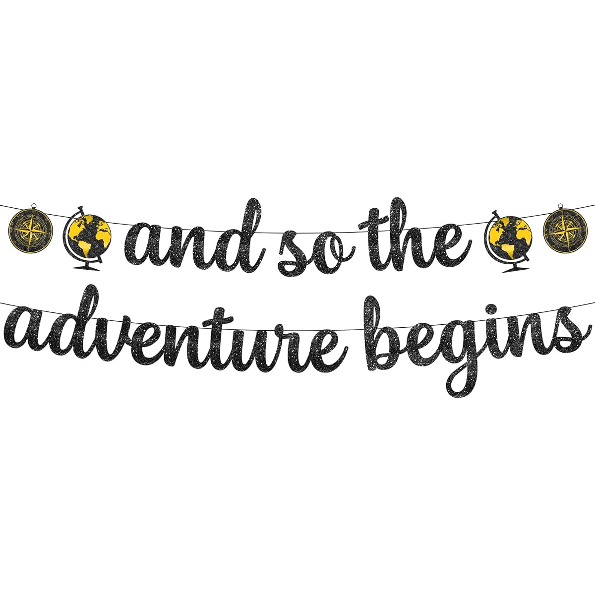 KatchOn, And So The Adventure Begins Banner - Glitter 10 Feet | Graduation Decorations Class Graduation Banner 2024 | Black Graduation Glitter Banner | Graduation Party Decorations 2024