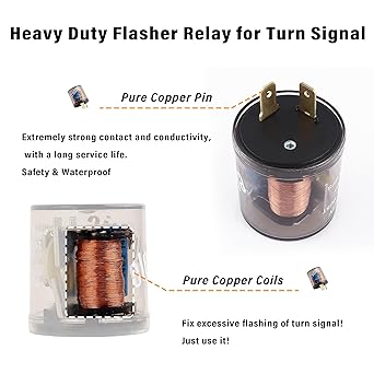 LED Flasher Relay Heavy Duty 12V 2 Pin Electric LED Turn Signal Relay 2-Finger Round Turn Signal Relay for Car Motorcycle Scooter Bike Turn Signal Light Frequently Flickering