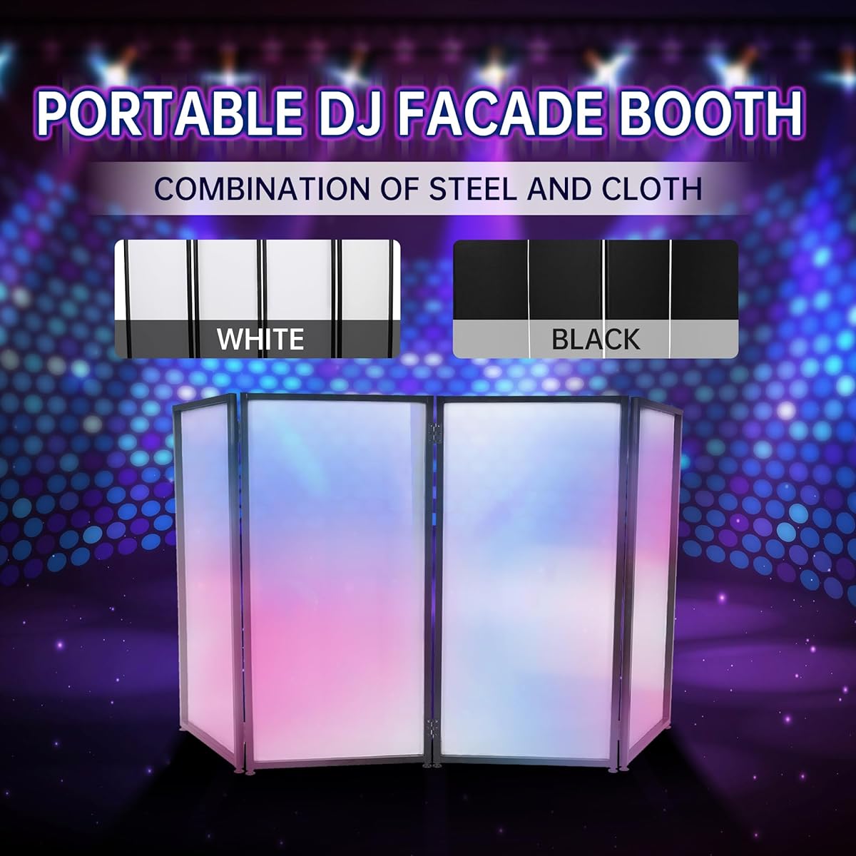 ECOTRIC Portable DJ Facade Foldable Cover Screen White/Black Facade+Cross Frame Booth Steel+Travel Bag Case Projector Display Scrim Panel with Foldable