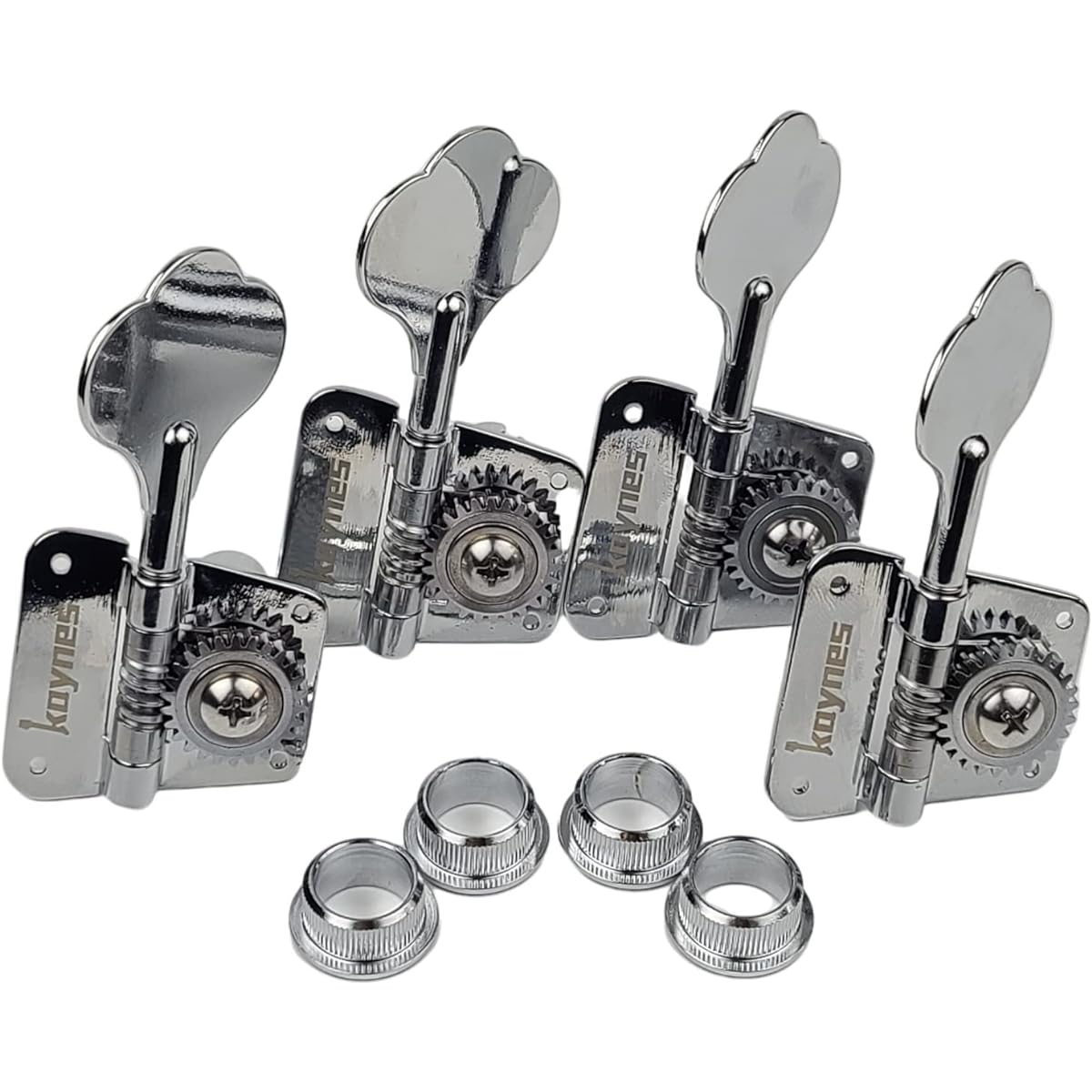 KAYNES Bass Tuner 1:26 Ratio Open Frame Silver Tuning Key Pegs Machine Head Tuner for Electric Jazz Precision Instruments (Chrome)