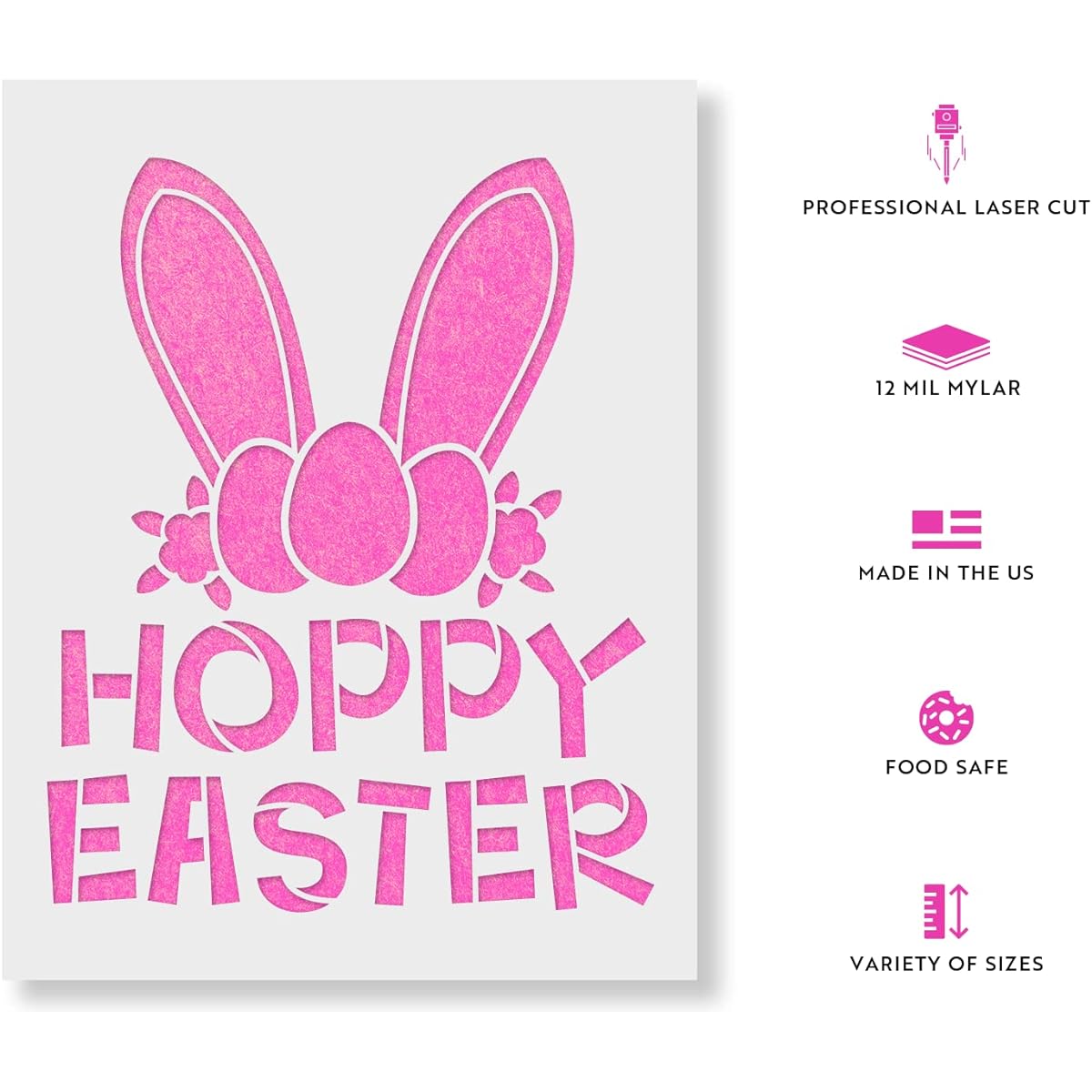 Hoppy Easter Stencil - Reusable Stencil - Create DIY Hoppy Easter Home Decorations, 36"x24", White