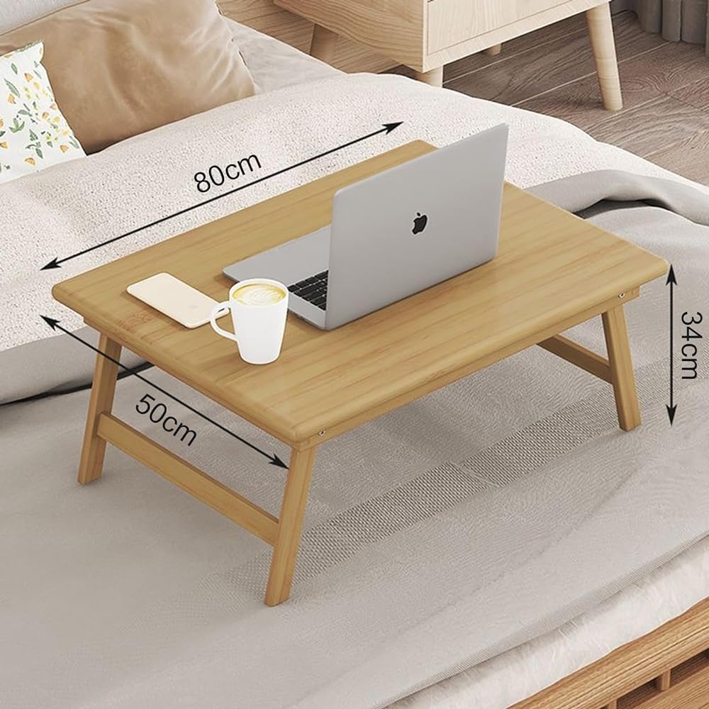 Huaniun Low Table Folding Mini Table Center Table Wood Grain Compact Storage Bamboo Bed Table Laptop Table Single Living Multifunctional Width 80 x Depth 50 x Height 34 cm