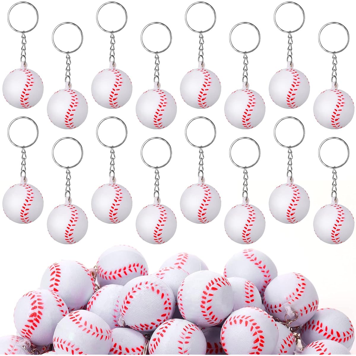 40 Pieces White Baseball Keychain Party Favors Baseball Party Rings Key Baseball Party Favors Mini Foam Sports Key Rings Balls Kids Birthday Party Bag Gift Fillers Decorations