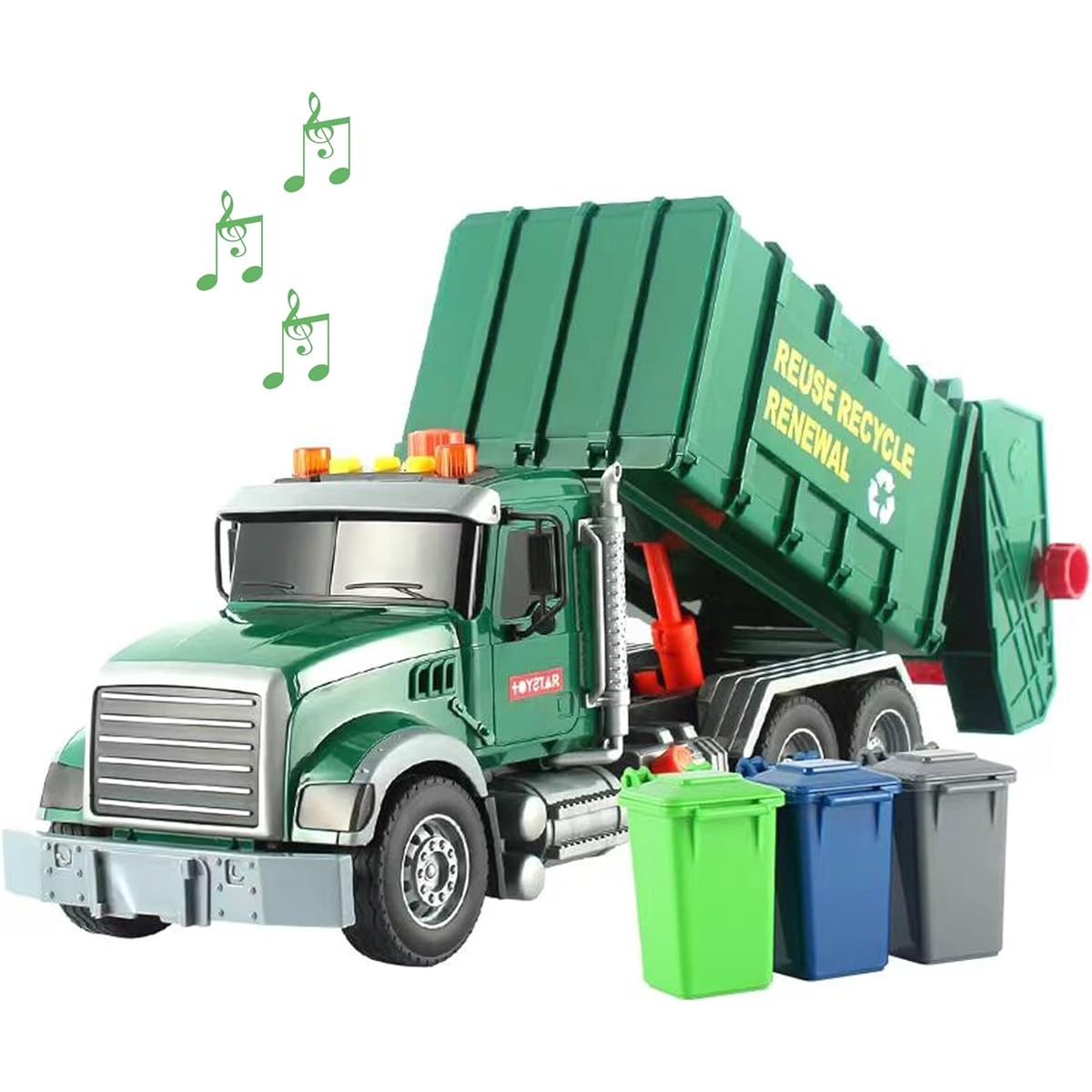 IYEAM 15 Inch Large Garbage Truck Toy Friction Powered Garbage Truck with Lights and Sounds, Children's Recycle Bin with 3 Cans, Gift for Boys & Girls