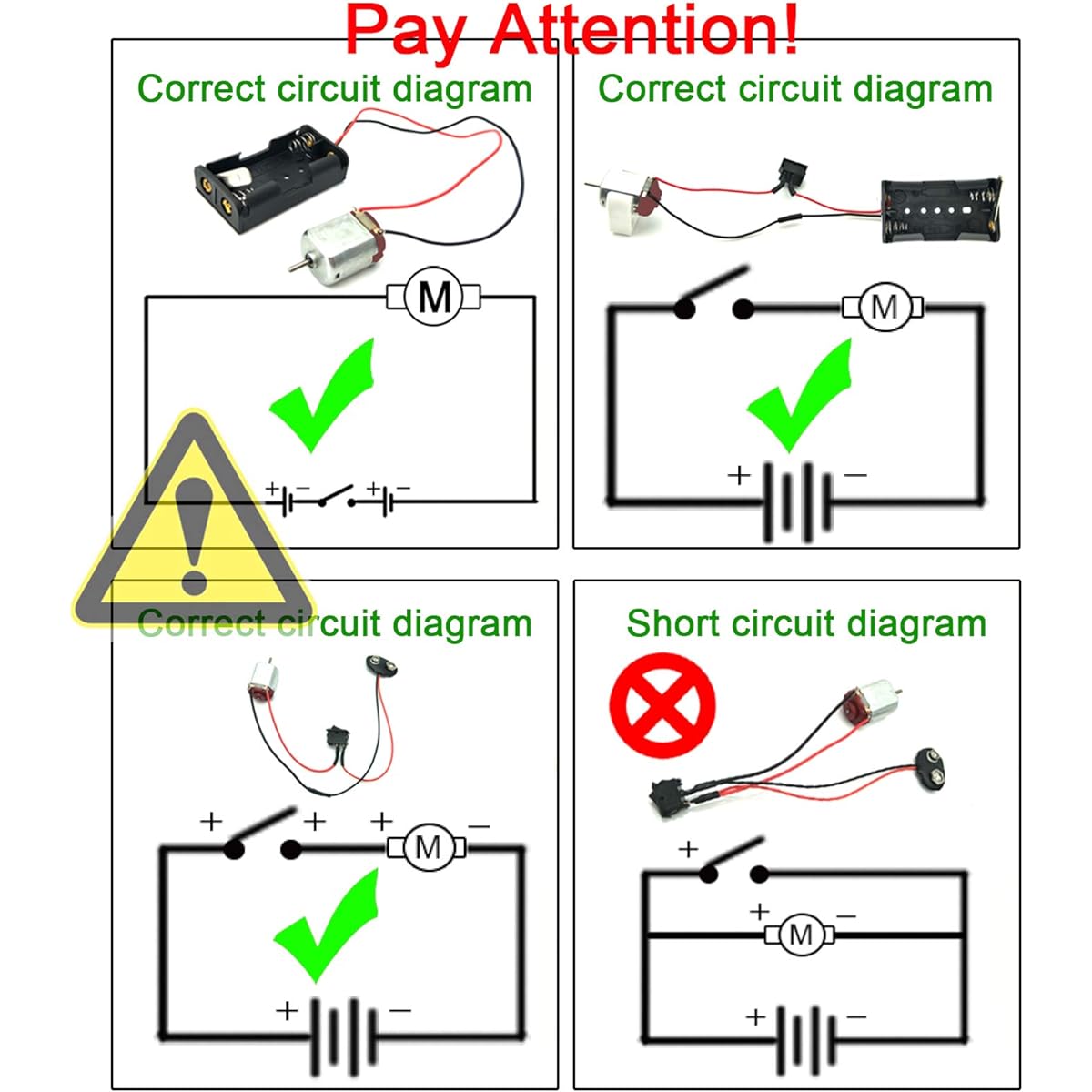 DC Motor Kit, Mini Electric Hobby Motors, 6pcs 3V -12V 25000RPM Strong Magnetic Shaft Propeller, 2x AA Battery Holder, 9V Battery Clip Connector, Plastic Wheels for DIY Science Projects