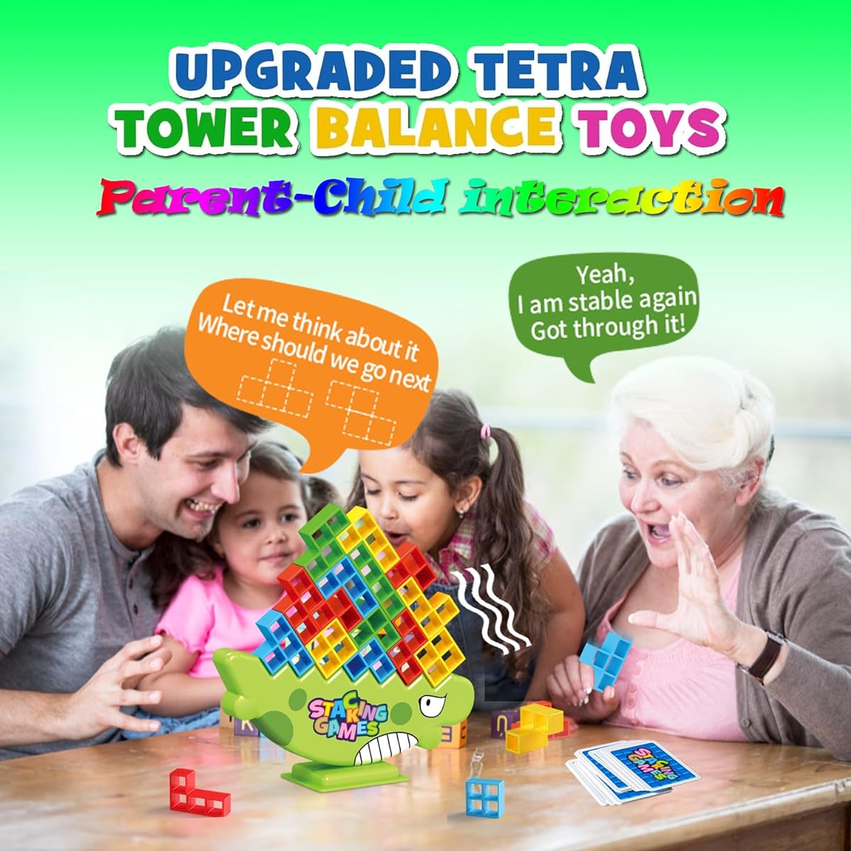 Tetra Tower Game Tetra Tower Balance Stacking Block Game Board Team Tower Game for Kids & Adults Stacking Blocks Tetra Balance Game Balance Stacking Toy Perfect for Family (Tower Game - 64 Pieces)