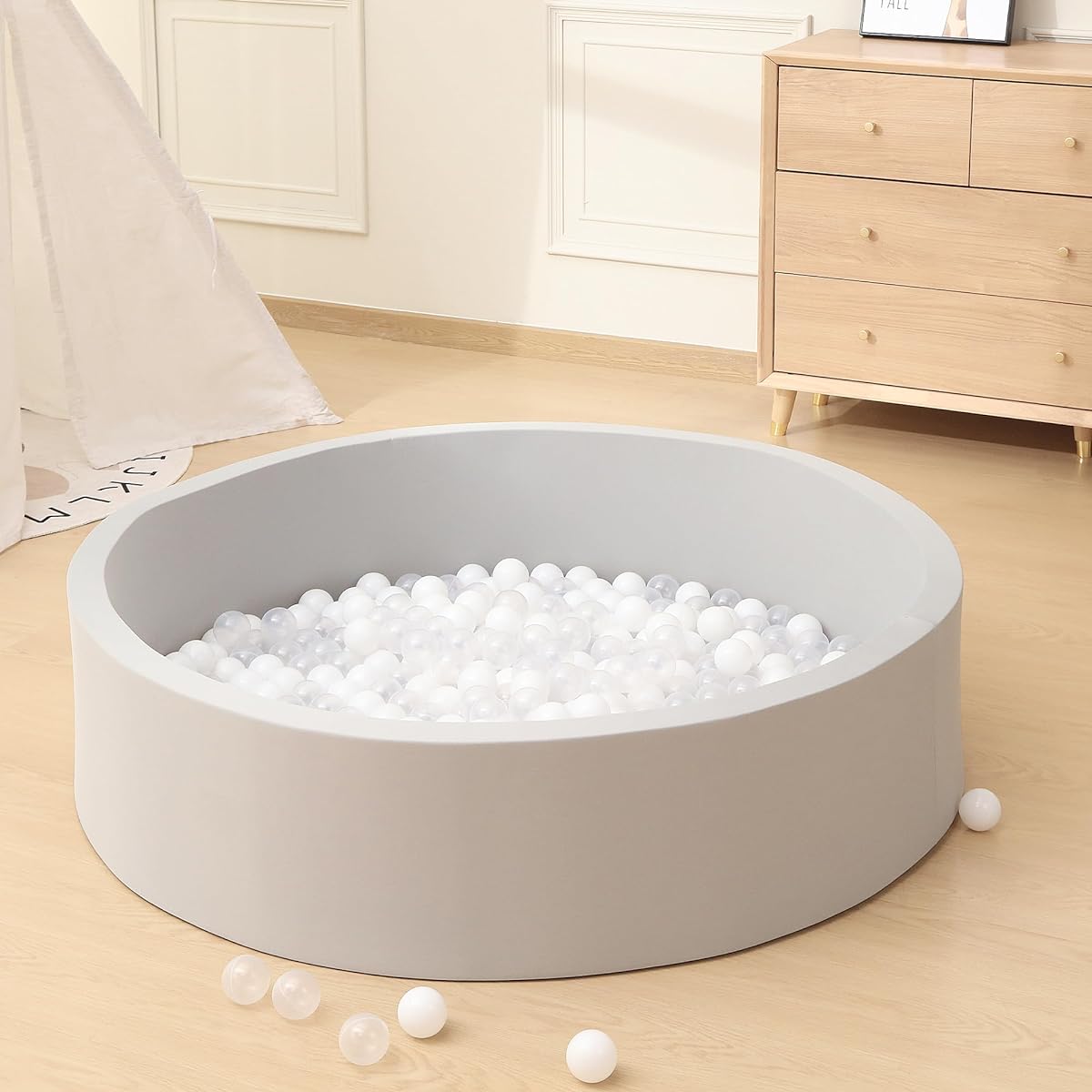 MEOGETY Baby Foam Ball Pit Toddler Kids Children Extra Large Toddler Round Soft Small Ball Pool Pit Girls Boys Gift Indoor Playpen Balls Not Included Light Gray