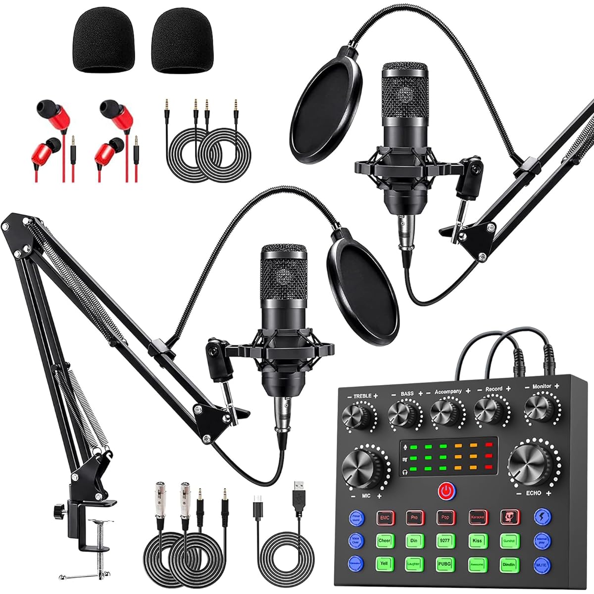 sktome Podcast Equipment Set for 2 Pcs V8s Voice Changer BM-800 Podcast Microphone Bundle - Studio Condenser Microphone Perfect for Podcasting, Recording, Singing, Streaming, Gaming