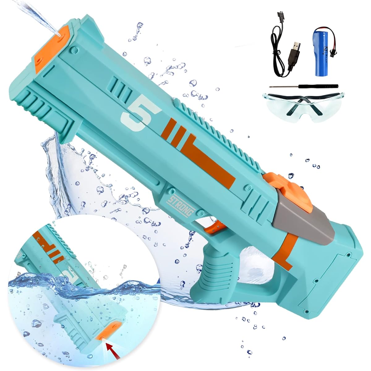 PIKARO Electric Water Gun for Adults and Kids, Self-Absorbing, Fully Automatic, 600cc Large Capacity Range, Up to 32 Feet, Powerful Electric Squirt Gun with Goggles (Green)