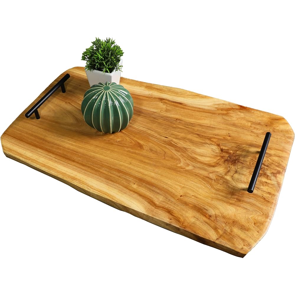 [PJ Collection] Natural Fir Wood Decorative Tray, Real Fir Wood, Decorative Serving Tray, Handcrafted Fir Wood Tray, Live Edge Tray