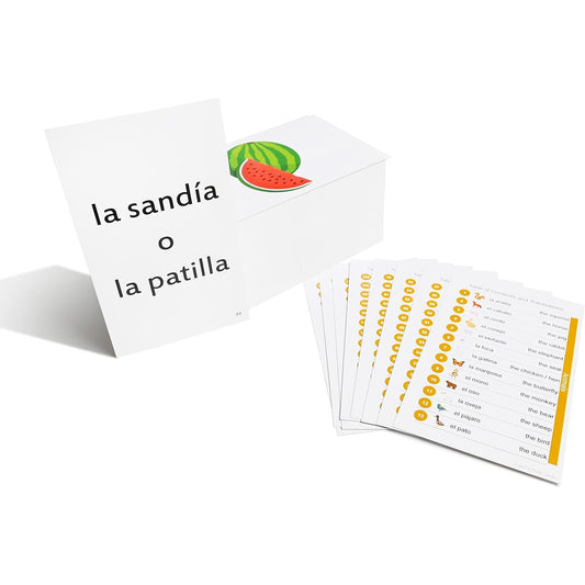 192 Spanish Beginner Vocabulary Flashcards with Original Artwork - For All Ages