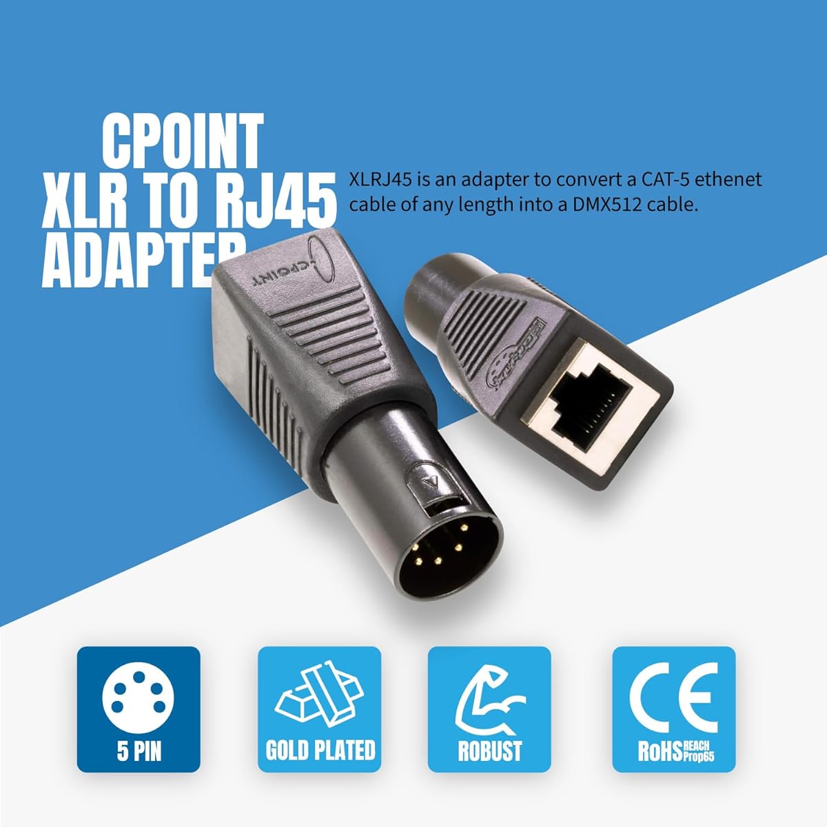 CPoint XLRJ45 5 Pin XLR Male to RJ45 DMX Adapter XLRJ45-5M 2 Pack