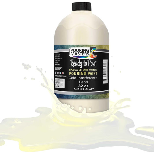 Pouring Masters Gold Interference Pearl Special Effects Pouring Paint - Quart Bottle - Acrylic, Ready to Pour, Premixed, Water-Based, for Canvas, Wood, Paper, Crafts, Tile, Rocks and More