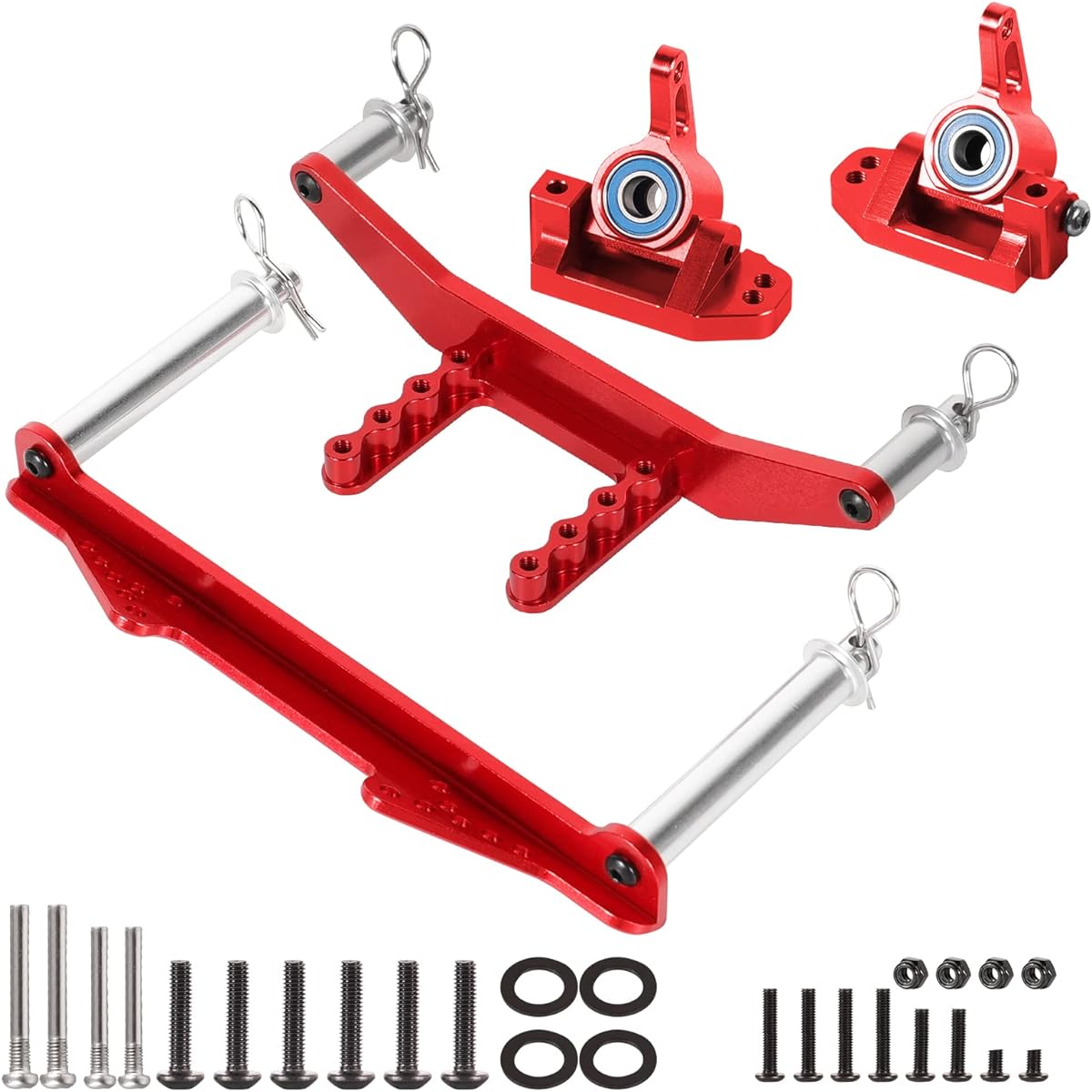 WEISHUJI RC Aluminum Alloy Steering Block Kit and Body Mount for 1/10 Traxxas 2WD Slash Rustler Stampede (Red)