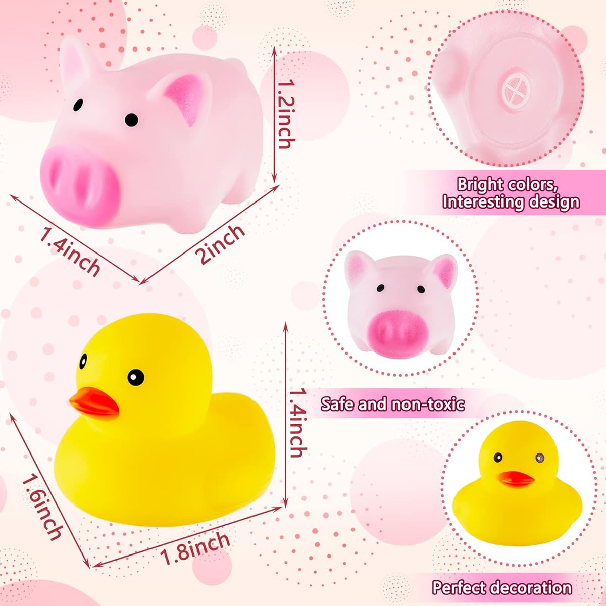 30 Pieces Mini Rubber Ducky Rubber Pig Bath Toy Rubber Pigs Small Rubber Ducky Pig Party Favor Floating Bath Animal Toy