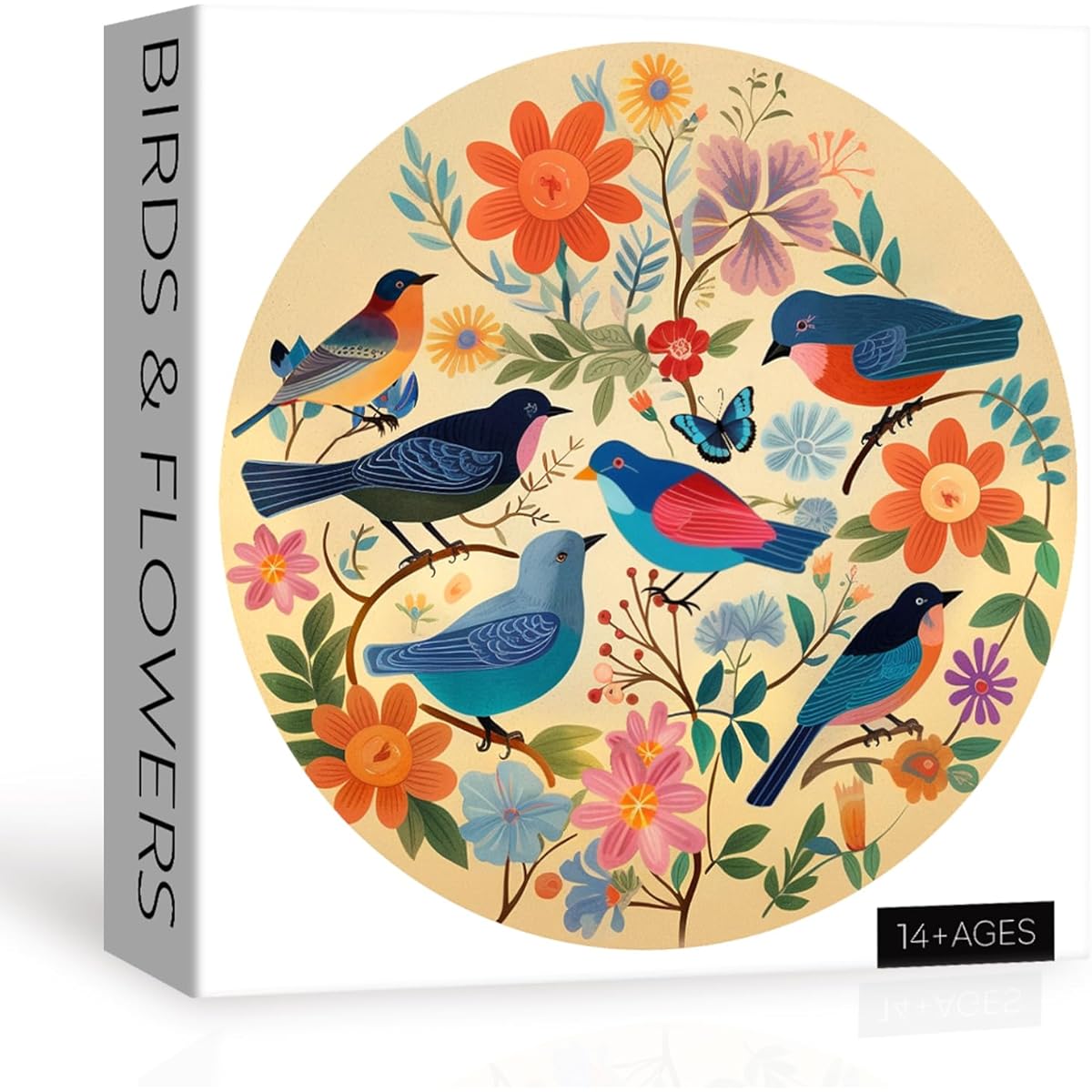 Vintage Bird Puzzle for Adults 1000 Piece Round Flower Jigsaw Puzzle Birds Circle Plants Floral Jigsaw Puzzle Nature Gift