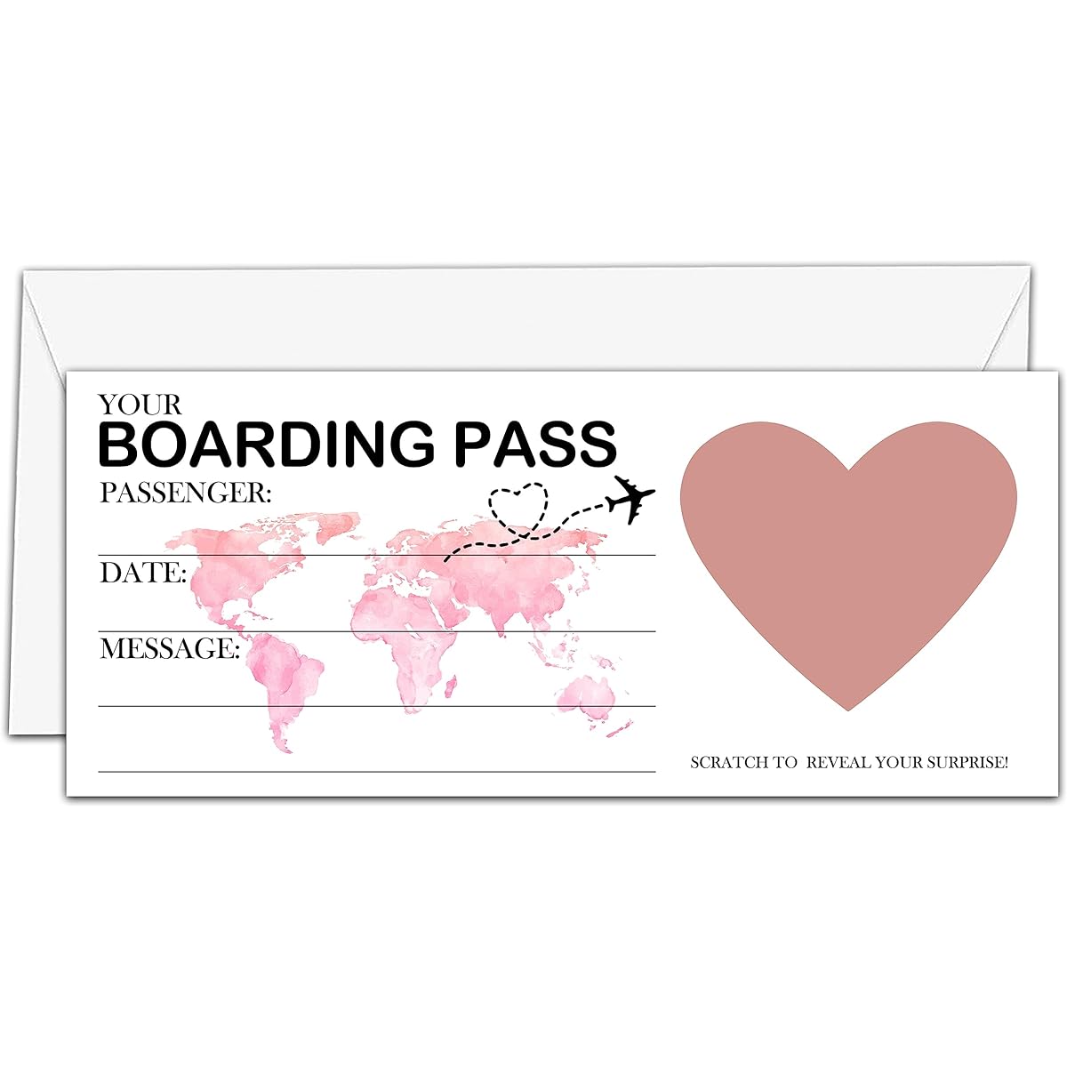 AWSICE 2 Sets Scratch Surprise Boarding Passes Make Your Own DIY Travel Tickets Surprise Reveal Cards for Holiday Christmas Wedding Birthday Anniversary Party Supplies (3.5"x8" Pink) -A010