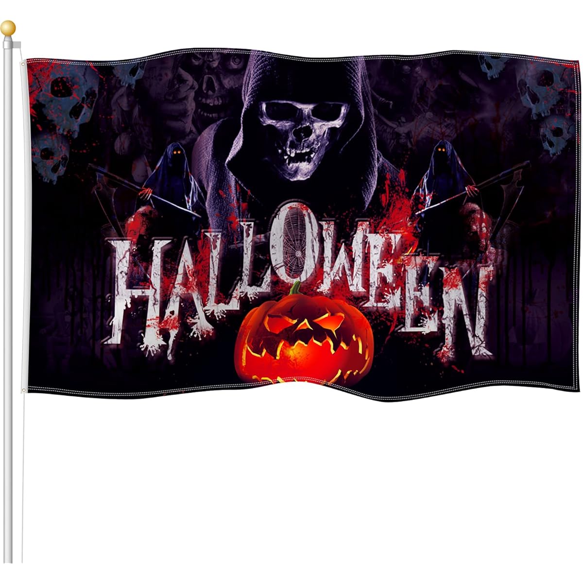Halloween Flag 3 x 5ft Double Sided Polyester Halloween House Garden Flag Skeleton Indoor Outdoor Decoration Banner Large Holiday Flags for Trick or Treat Pub Club School Festival