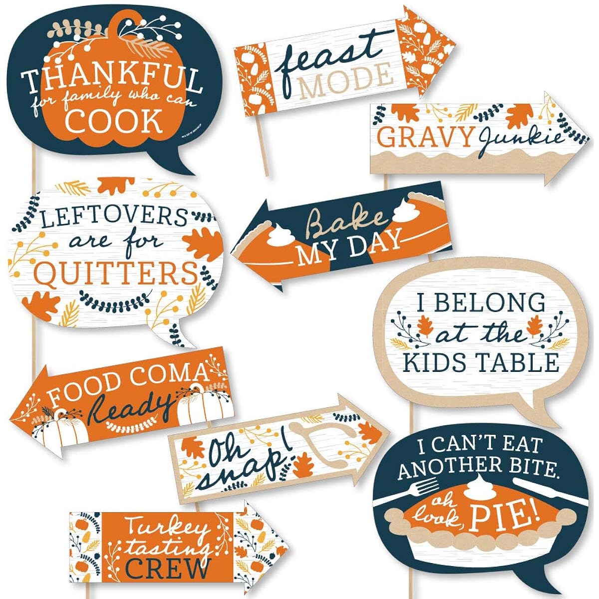 Big Dot of Happiness Funny Happy Thanksgiving - Fall Harvest Party Photo Booth Props Kit - 10 Pieces