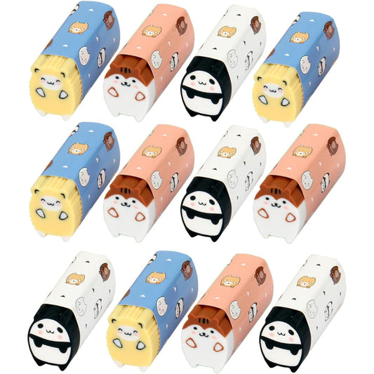 Animal Erasers Desk Pets 12 Pack Long Animal Erasers for Kids Bulk Purchase Pencil Erasers Cute Fun Puzzle Erasers for Students School Supplies Giveaways Gifts Party Favors