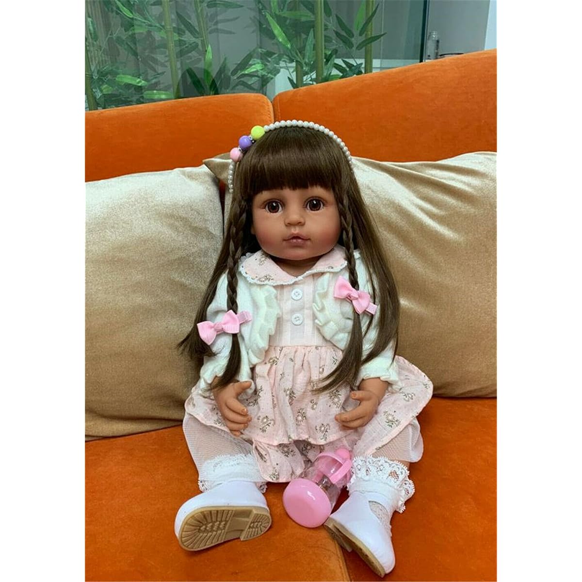 Anano Reborn Baby Doll Silicone Full Body 22 Inch Washable Toddler Girl Long Hair Beautiful Dress