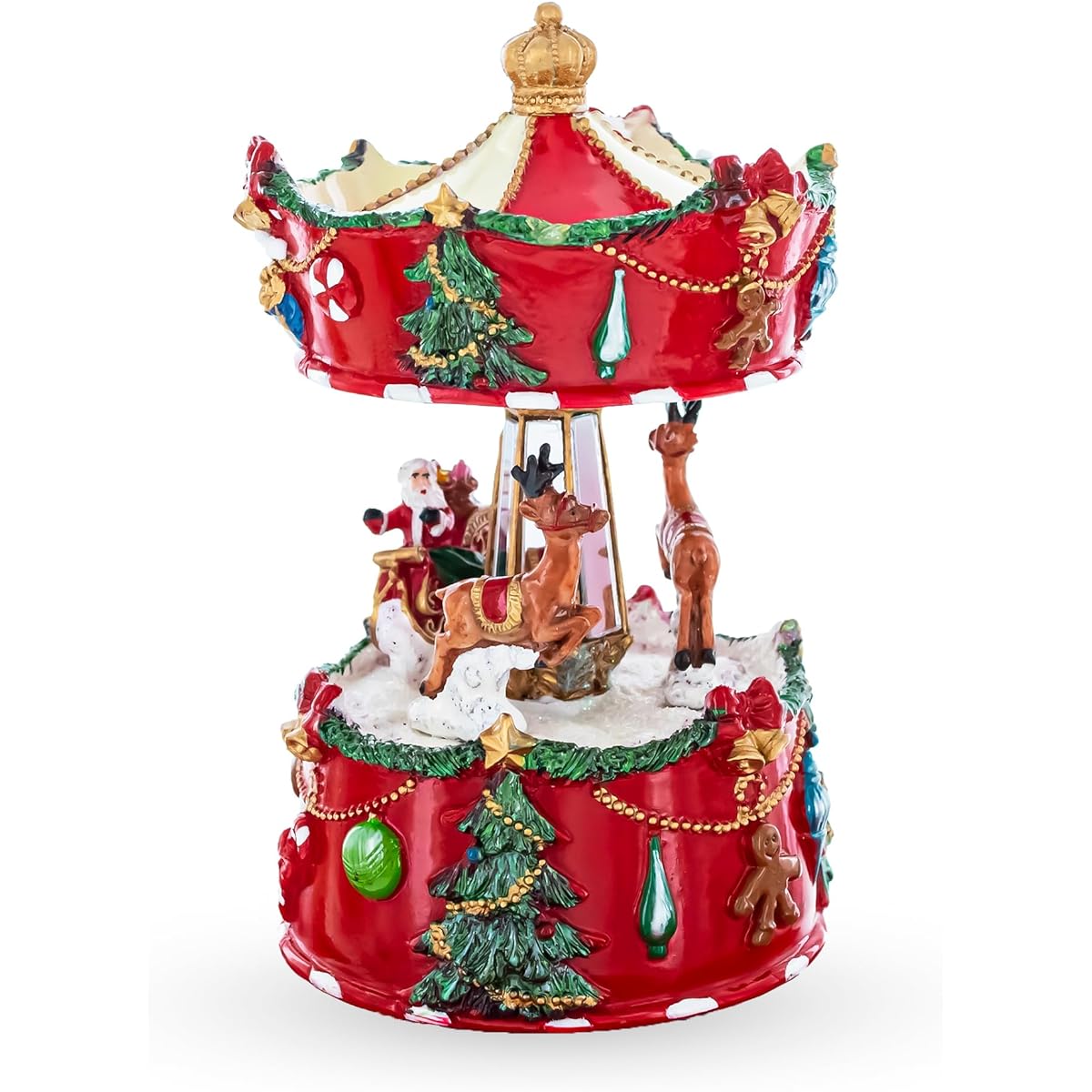 Merry Carousel Ride: Spinning Musical Christmas Figurine with Santa and Reindeer