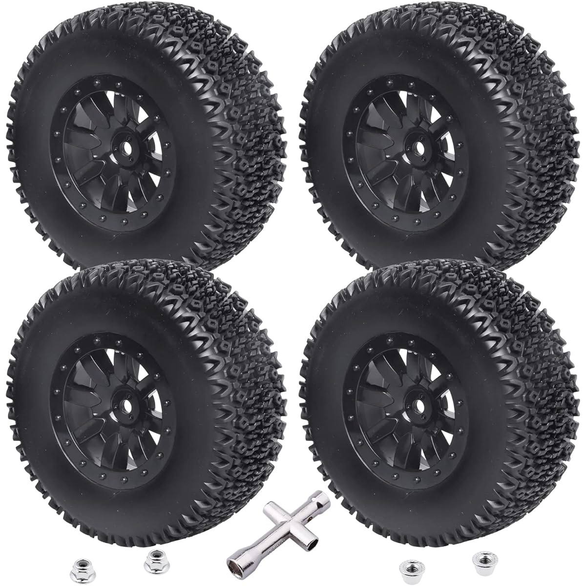 1/10 Short Course Truck Tires and Wheel Tyres Traxxas HSP for Tamiya HPI Kyosho Losi Redcat Racing RC Model Cars Set of 4 (Style B)