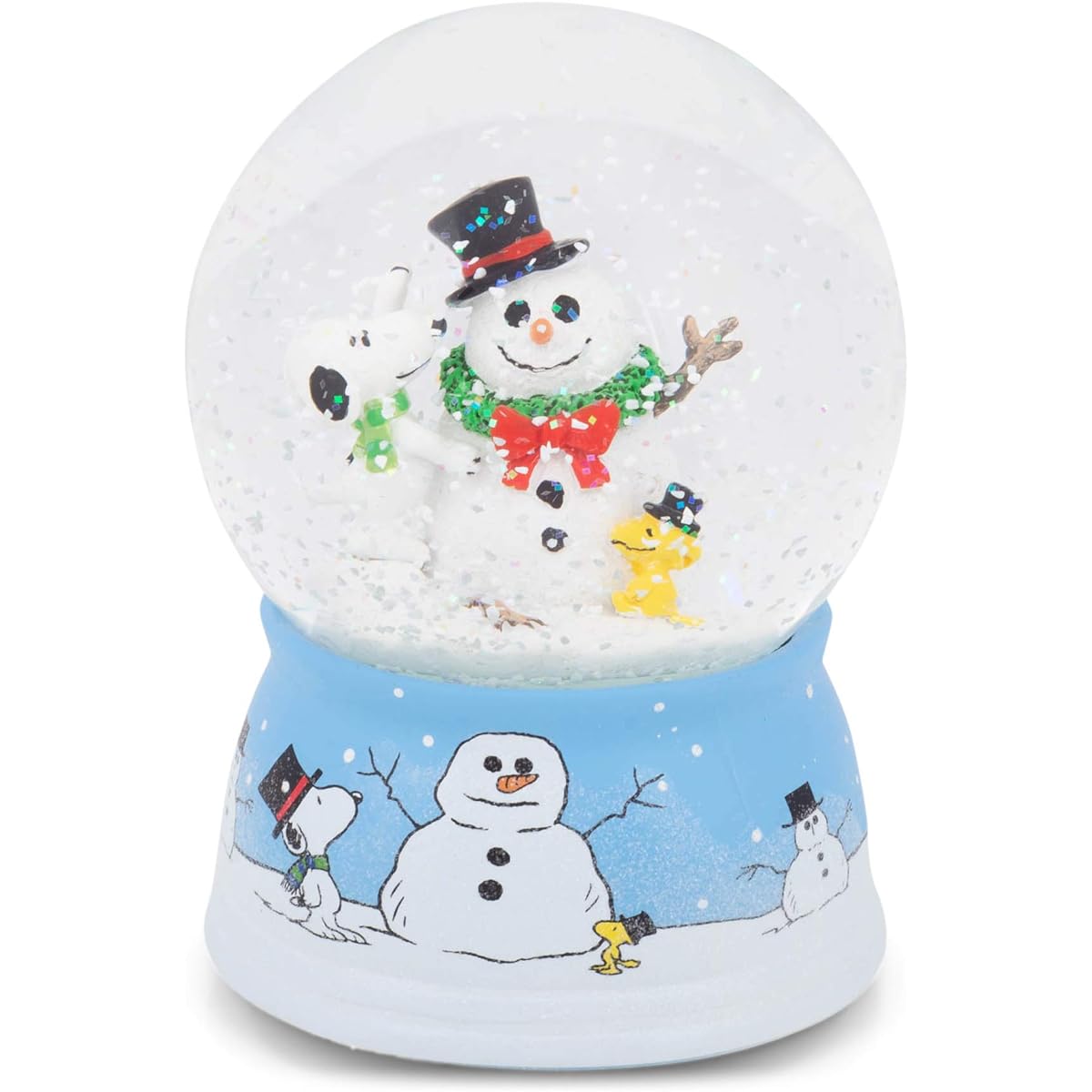 Roman Snoopy and Woodstock Snowman Musical Snow Globe 5.5" Multicolor