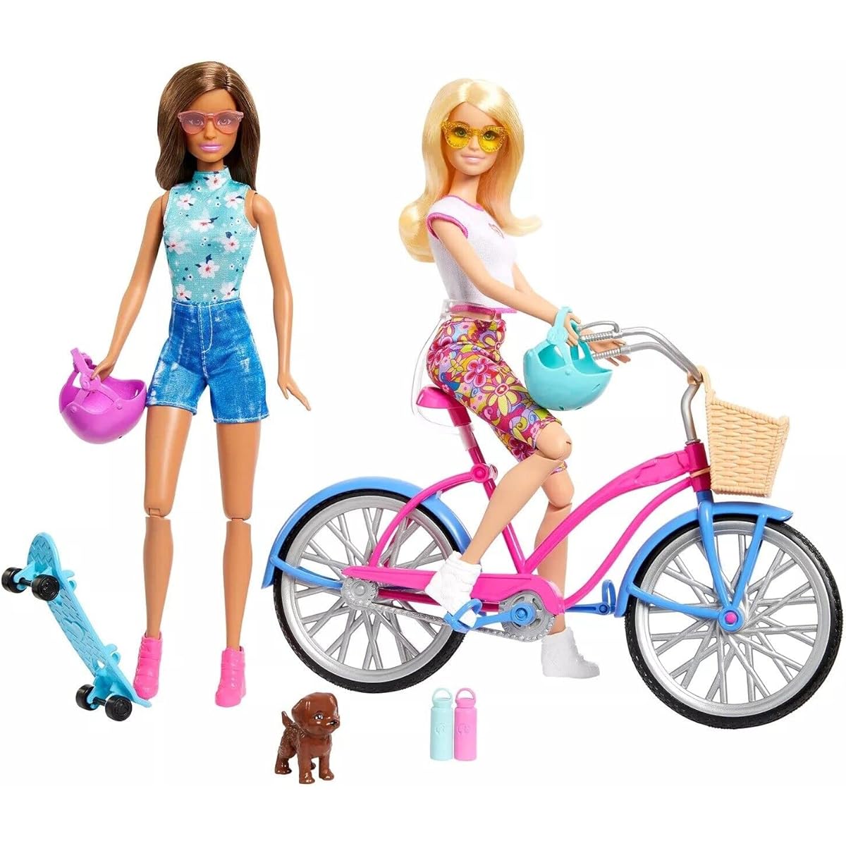 Barbie Bicycle and Skateboard Summer Set - 2 dolls, puppy, skateboard