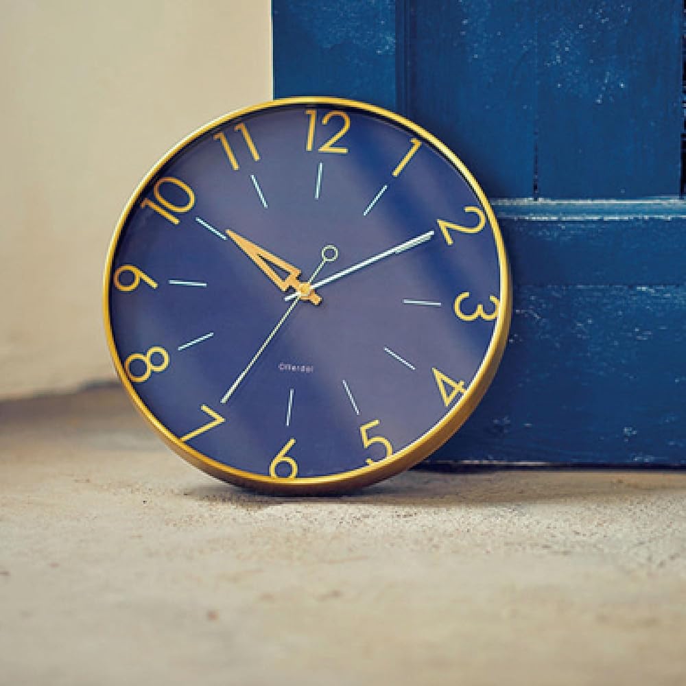 Interform Wall Clock Radio Controlled Clock Turis CL-3849NV Navy Gold Wood Radio Step Movement