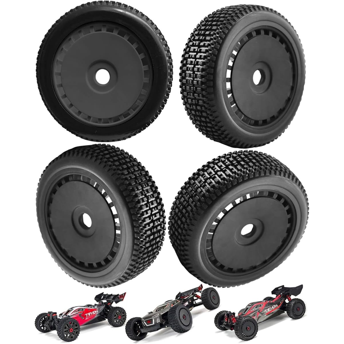 RCMYou RC 17mm Tires for ARRMA 1/8 Talion 6S BLX, Typhon 6S 3S BLX, Redcat, Team, Losi, HPI, HPS, Kyosho, Hobao, RC Tire Wheel 4pcs, Replacement for ARA550097 Black