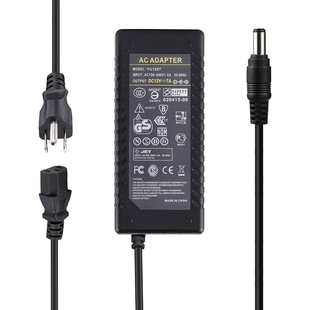 LeTaoXing 12V 7A Power Supply AC 100-240V 50/60Hz to DC 12V 7A Power Adapter 5.5x2.5mm 12 Volt Transformer 12V/7A 84W Universal Switching Power Adapter