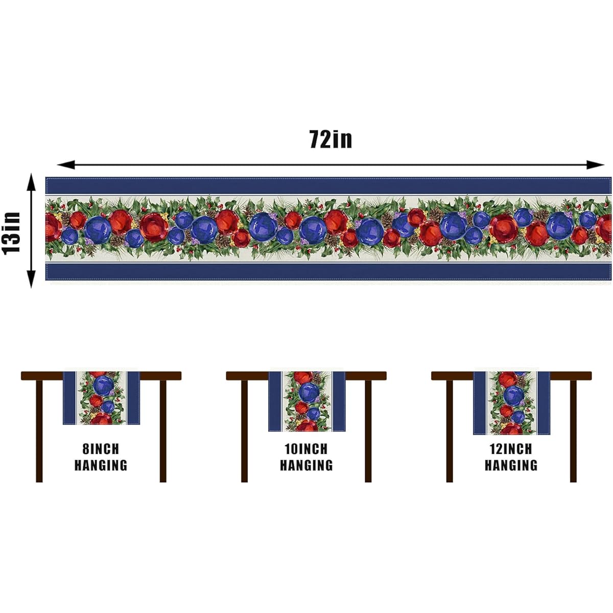 Rvsticty Linen Blue Christmas Table Runner Christmas Tablecloth Winter New Year Christmas Decoration Blue Christmas Decoration Home Kitchen Table Supplies 13x72 Inch