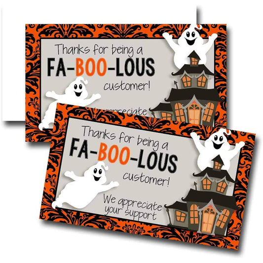 AmandaCreation Funny Customers Halloween Ghost Themed Thank You Small Business Package Inserts 2" x 3.5" Single Sided Insert Cards, 100 Count