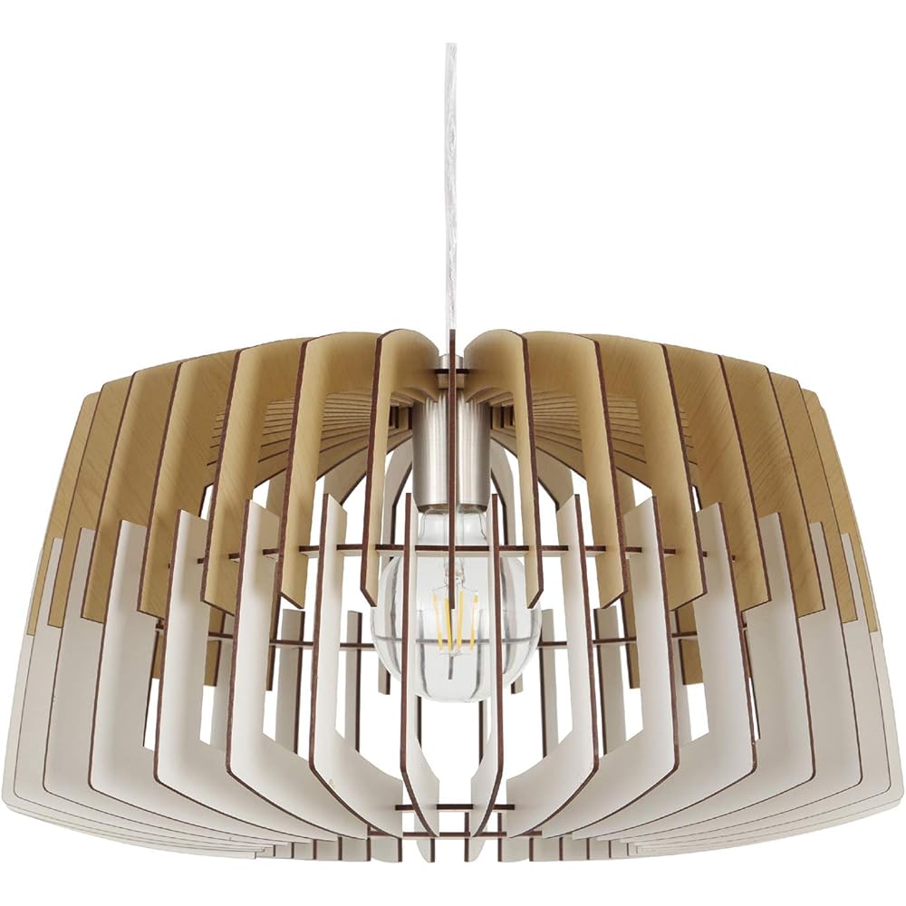 EGLO LED Pendant Light Stylish Scandinavian Wooden Classic ARTANA 47.7cm 204431J Interior Lighting Living Dining Cafe Wood/White