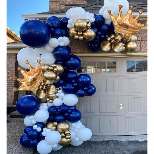 145pcs Navy Blue Balloon Garland Arch Kit with Gold White Royal Blue Balloons Crown Foil Balloons for Boys Birthday Party Graduation Baby Shower Anniversary Celebration Party Decorations (Blue 2)