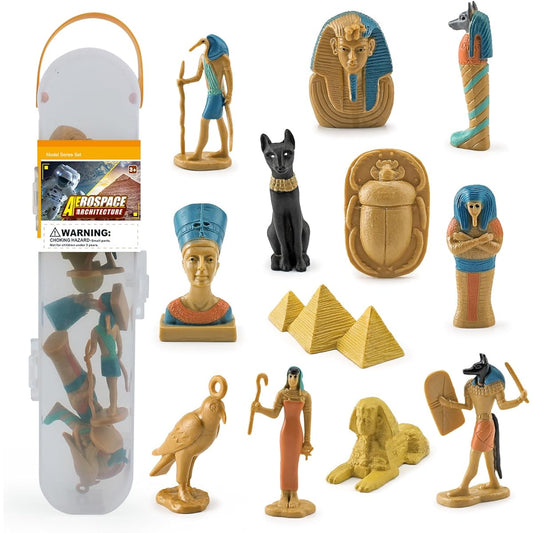 Atralo Service Ancient Egypt Model Toy Set, 12 Pieces Mini Realistic Pyramid Sphinx Model Toys Desktop Decor Collection Party Favors for Boys Girls Kids