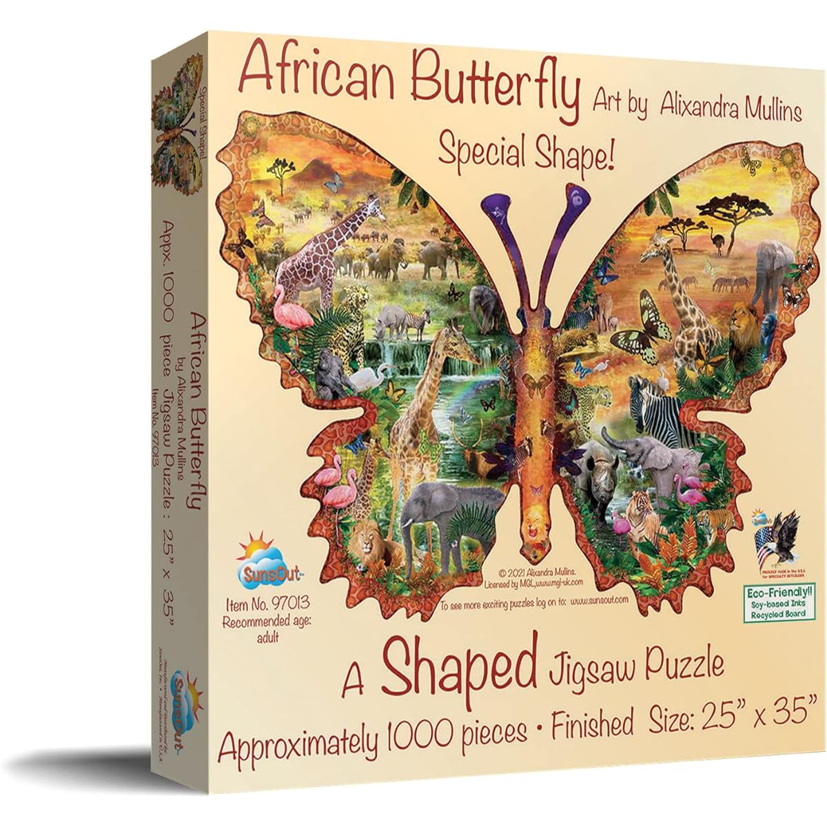 SUNSOUT INC - African Butterfly - 1000 Piece Specially Shaped Jigsaw Puzzle Artist: Alixandra Mullins - Finished Size 24" x 35" - MPN# 97013