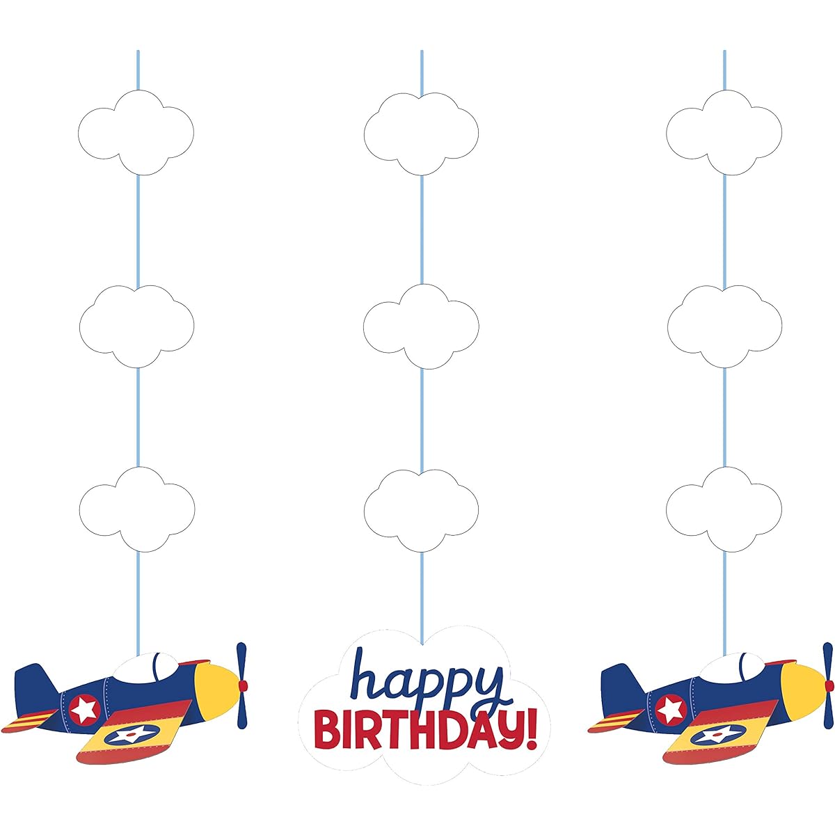 Creative Converting 332217 Airplane Themed Birthday String Hanging Decorations, 3 Carat, 36 Inch, Multicolor