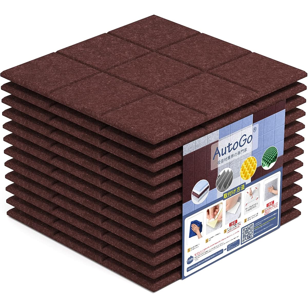 Board, Sound Insulating Material, 30cm x 30cm x 0.9cm [Magic Double-Sided Tape Included] Pattern, Color, and Quantity Selectable [Square Brown, 84 Pieces] Flame Retardant, Tideproofing, Noise Control, Interior Decoration, Musical Instruments, Piano Room