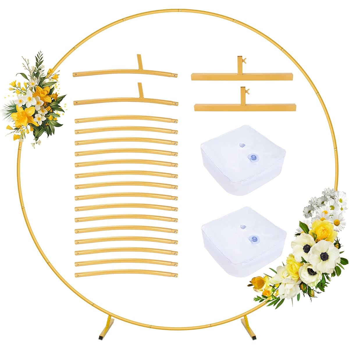 Chignon 7ft Round Backdrop Stand Stable Circle Balloon Arch Metal Frame for Wedding Birthday Party Baby Shower Decoration (Gold)