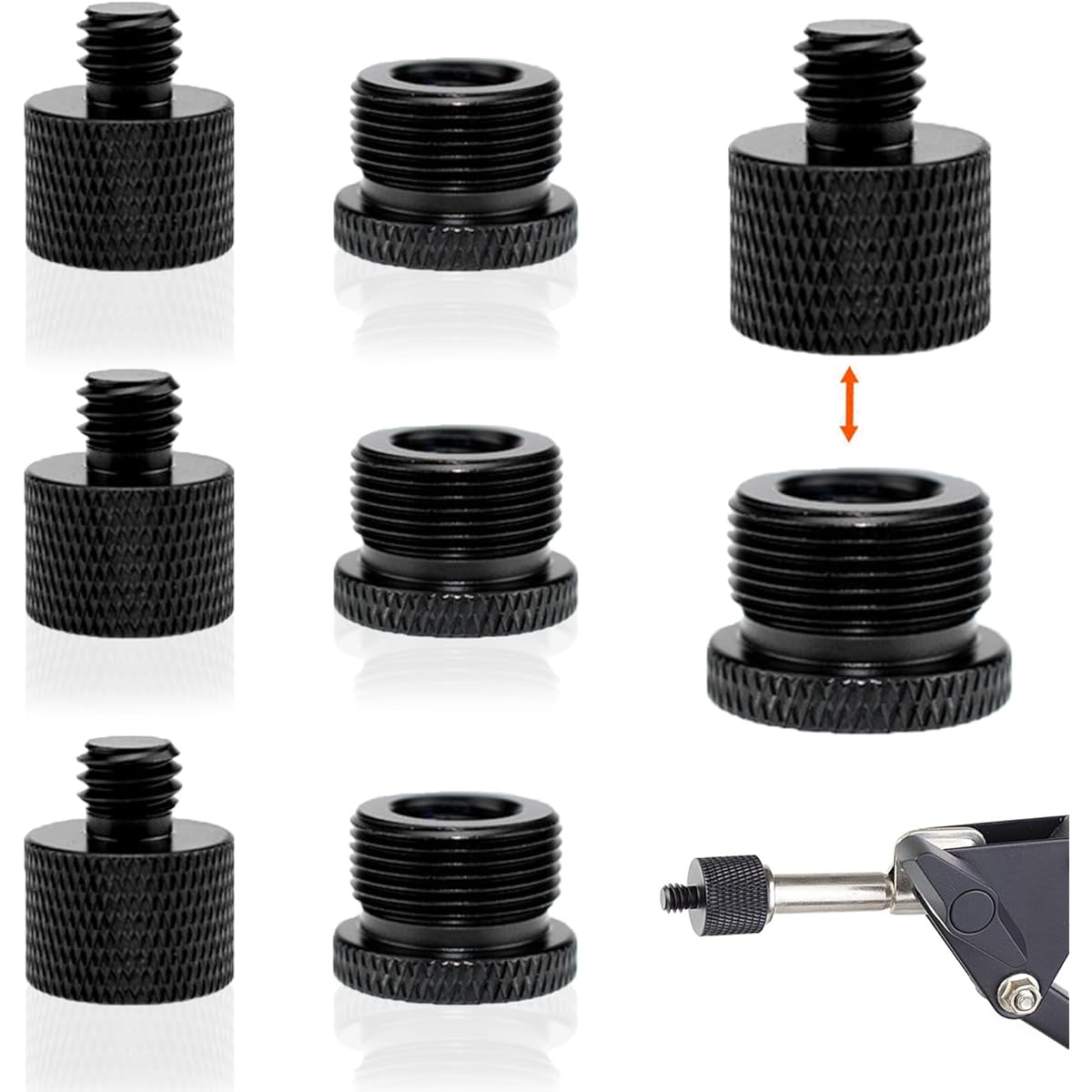 joaoxoko Microphone Stand Adapter 8 Pieces 3/8 to 5/8 Microphone Adapter for Camera Screw Monitor Microphone Stand 5/8 Female to 3/8 Male 5/8 Female to 1/4 Male 1/4 Female to 5/8 Male (A -black)