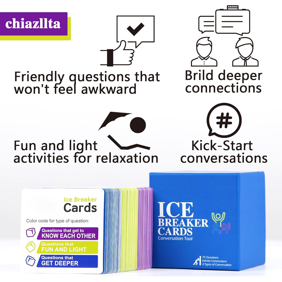 chiazllta 75 Connection Cards Icebreaker Questions Trust Building Games Team Building Activities Conversation Starters for Meetings and the Workplace (87 Cards)